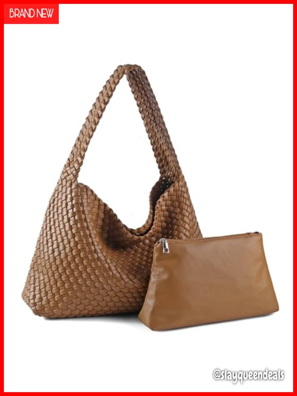 Woven Vegan Leather Hobo Tote Bag for Women Lightweight Wide Strap Shoulder Bag